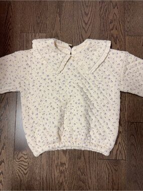 next Cream Quilted Sweatshirt with Lavender Floral Print and Ruffle Collar